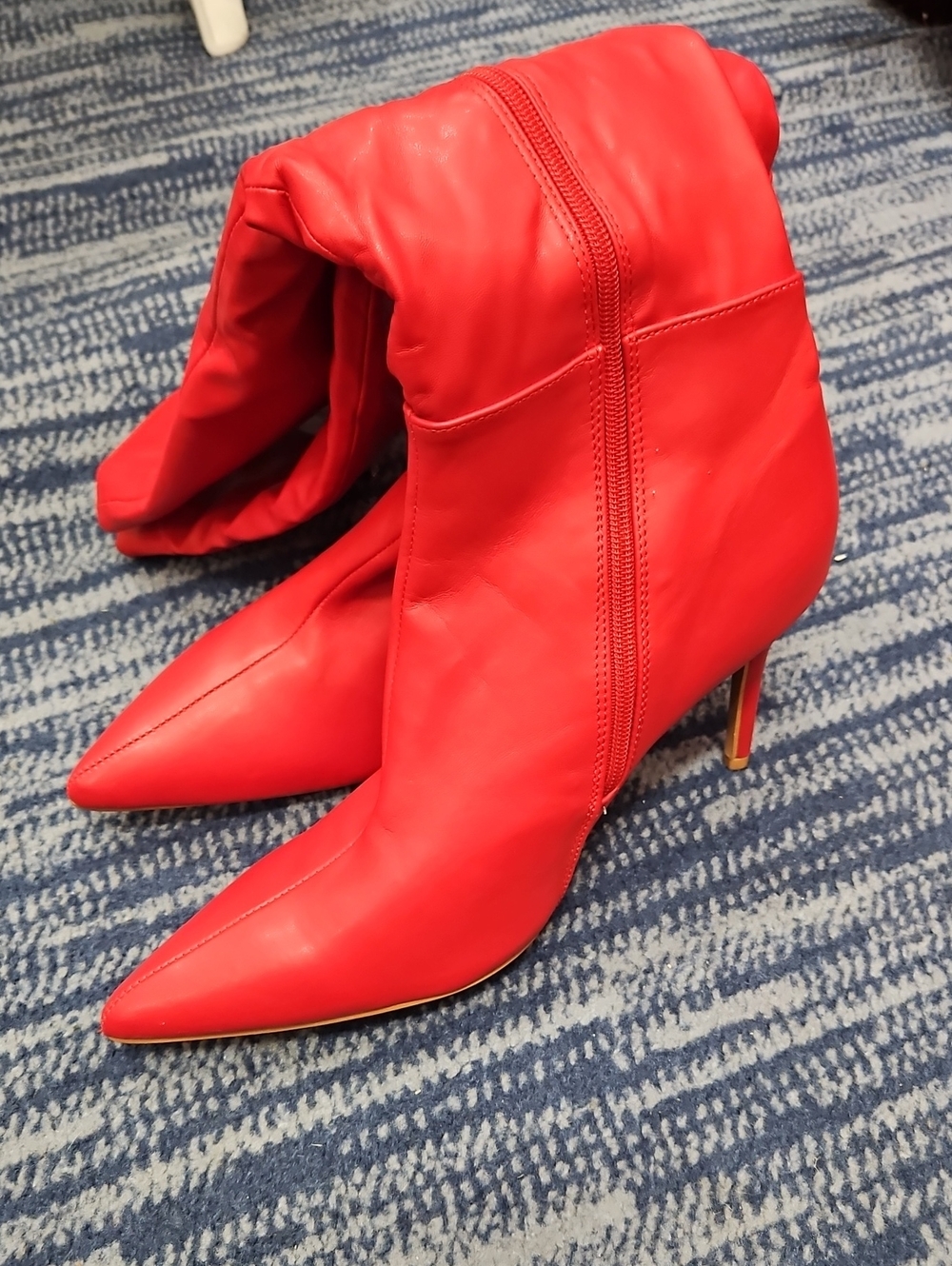 Red Pointed-Toe Stiletto Ankle Boots - Women's Fashion
